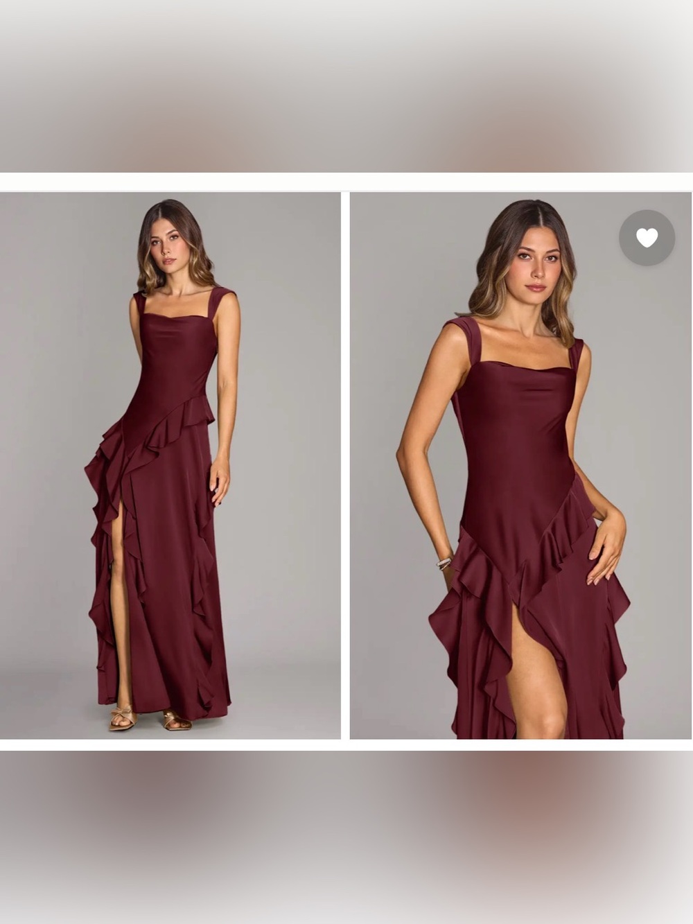 Azazie Sloane Cabernet A-Line Sweetheart Neckline Ruffled Stretch Satin Dress 14